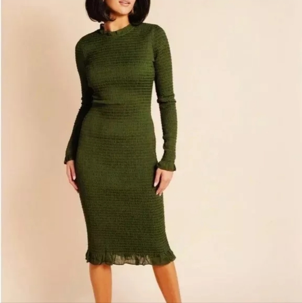 Rachel Parcell Dark Green Smocked Bodycon Dress‎